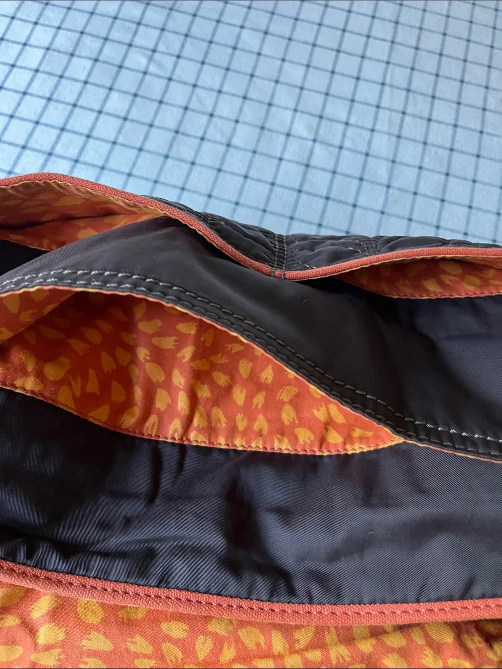 Fantastic College Fossil Quilted Brown Laptop Messenger Bag with Orange Trim